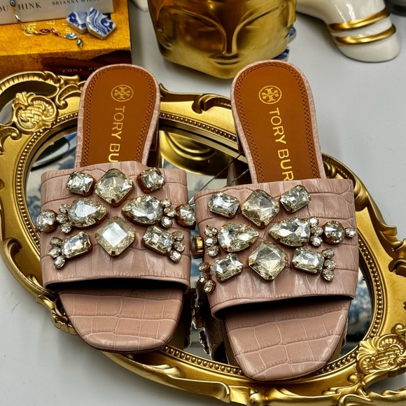 🆕 TORY BURCH 🧿 NWOT Martine 25mm Slides, Pink Croc Embossed Crystal, Sz 7 - Picture 3 of 16